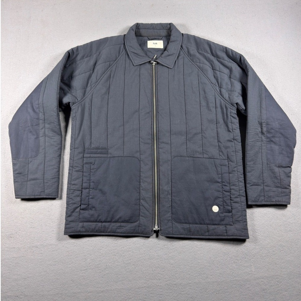 Folk Quilted Jacket Men Size 4 Large Full Zip Cotton Charcoal Grey Workwear